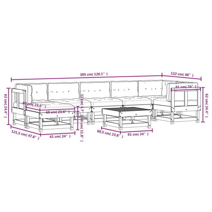 Set Divani da Giardino 8pz con Cuscini in Legno Massello Grigio 3185845