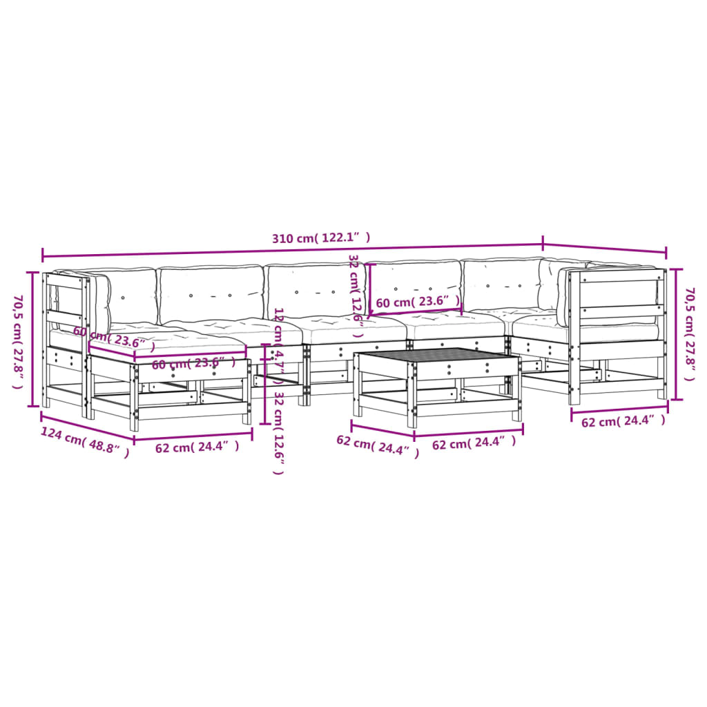 Set Divani da Giardino 8 pz con Cuscini in Legno Massello 3185850