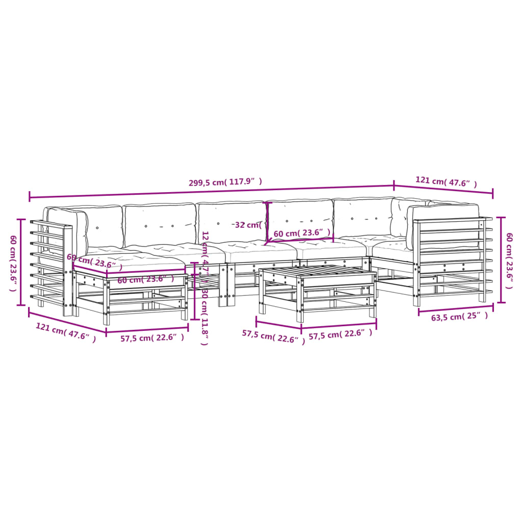 Set Divani Giardino 8 pz con Cuscini Legno Massello di Douglas 3185862