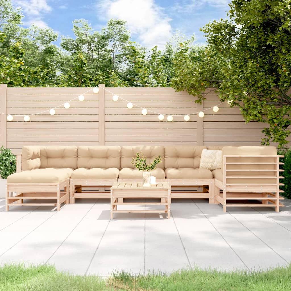 Set Divani da Giardino 8 pz con Cuscini in Legno Massello 3185878