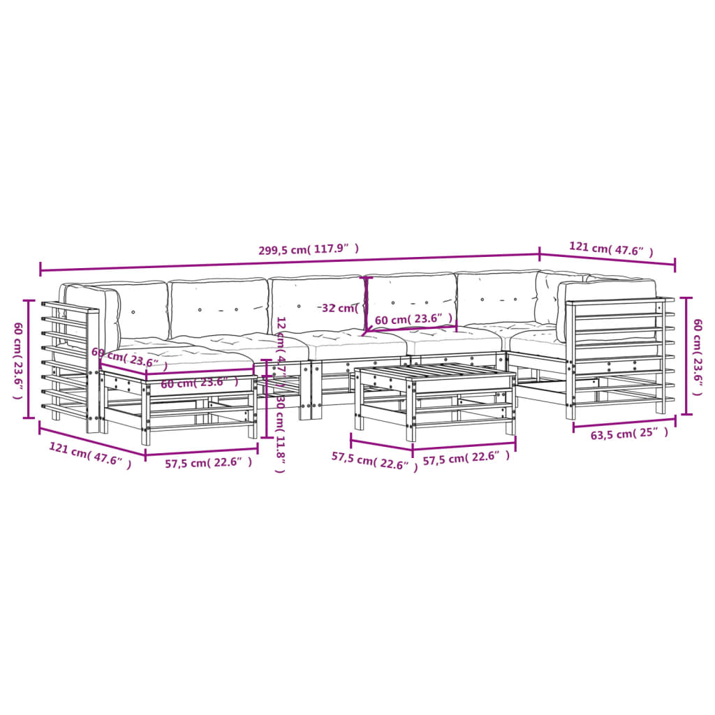 Set Divani da Giardino 8pz con Cuscini in Legno Massello Bianco 3185879