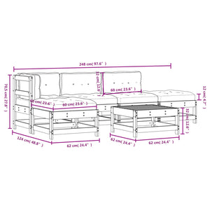 Set Divani da Giardino 6 pz con Cuscini in Legno Massello Nero 3185903