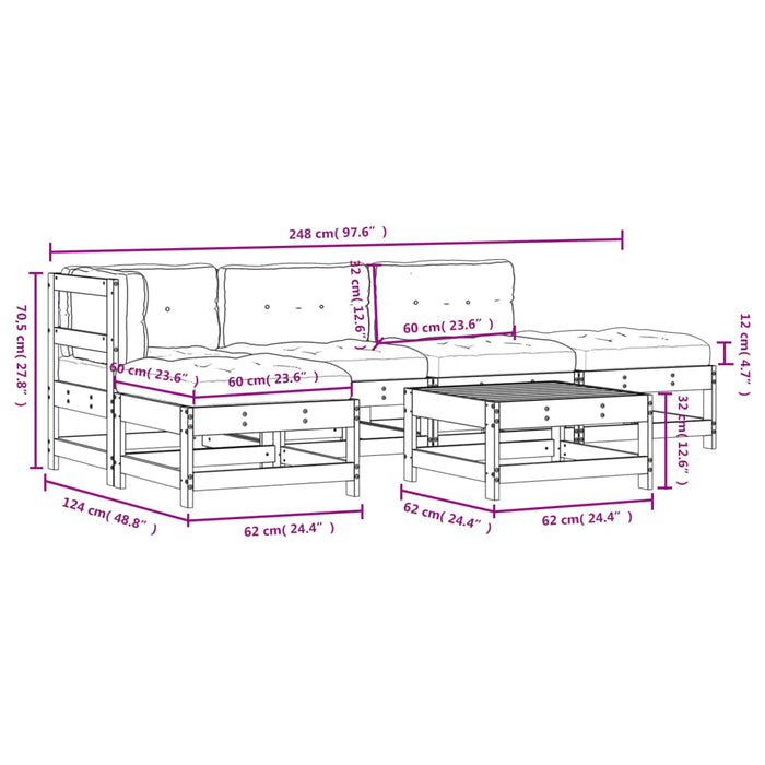 Set Divani da Giardino 6 pz con Cuscini in Legno Massello Nero 3185903