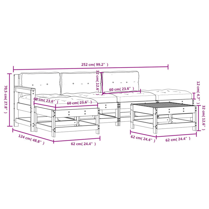 Set Divani da Giardino 6pz con Cuscini in Legno Massello Bianco 3185907