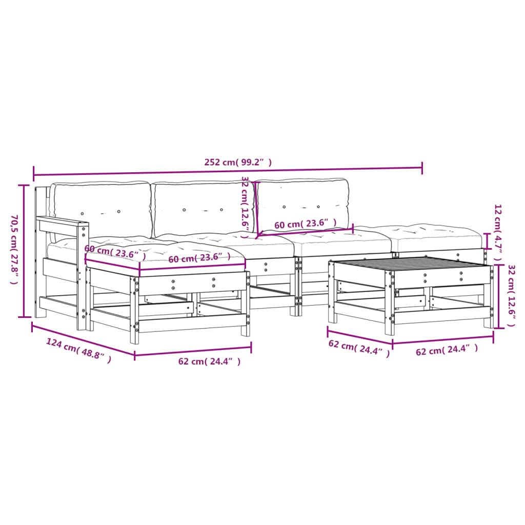 Set Divani da Giardino 6pz con Cuscini in Legno Massello Grigio 3185908