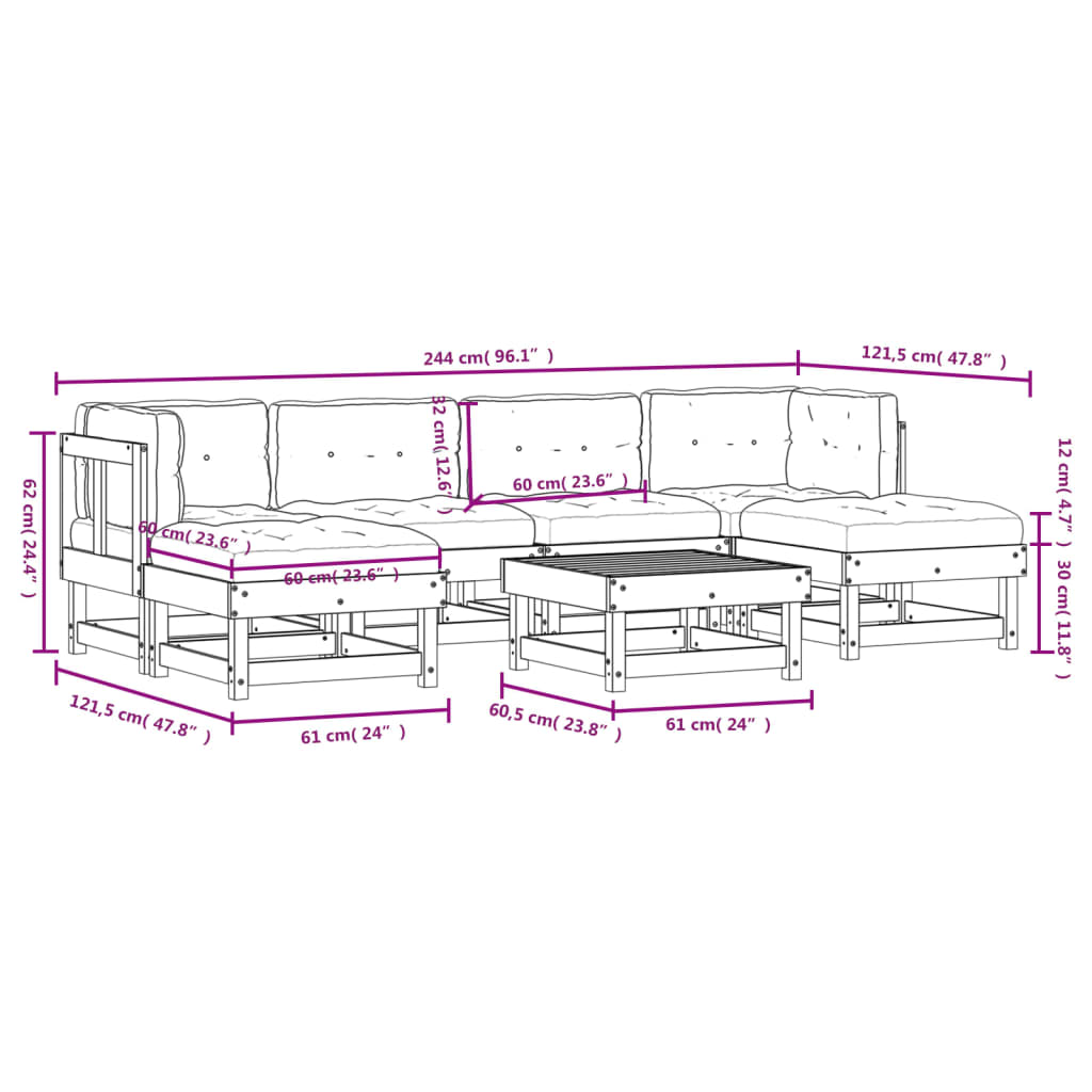 Set Divani da Giardino 7pz con Cuscini in Legno Massello Bianco 3185921