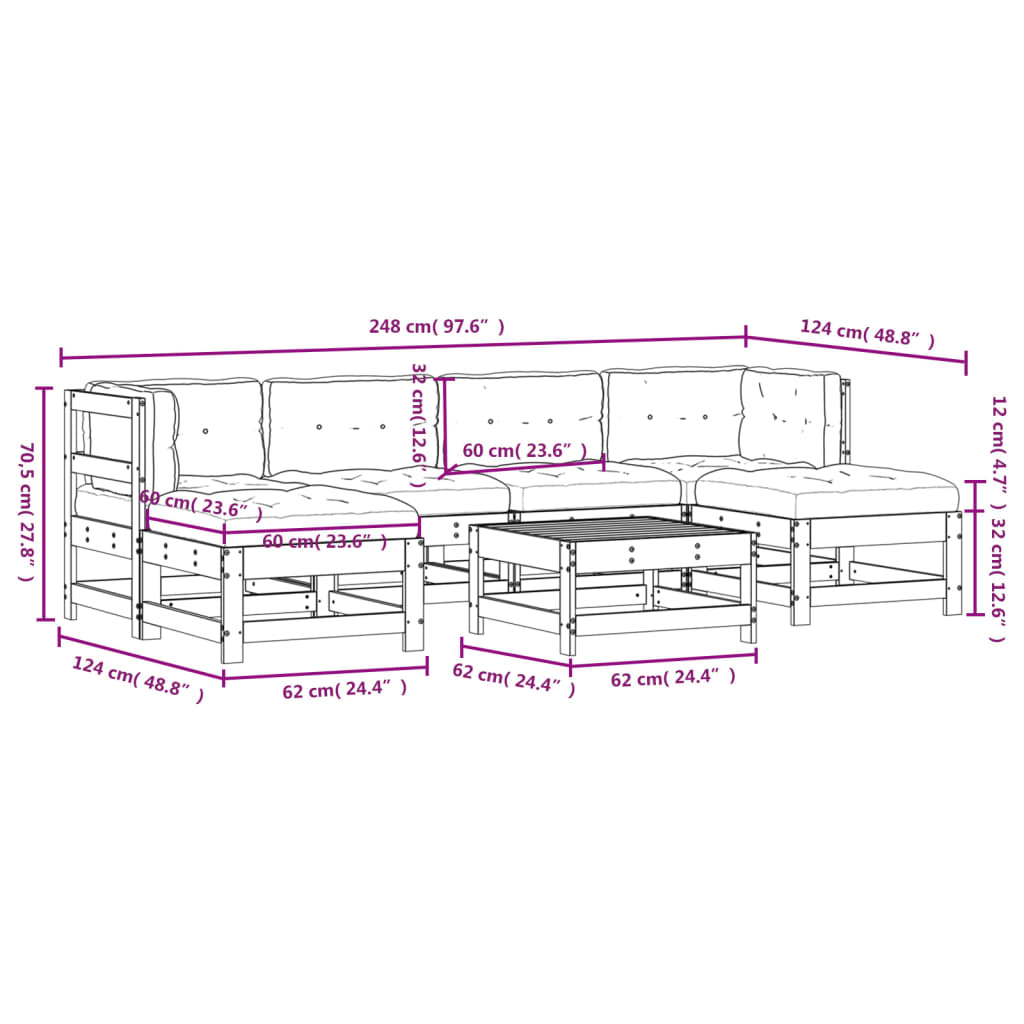 Set Divani da Giardino 7pz con Cuscini Legno Impregnato di Pino 3185933