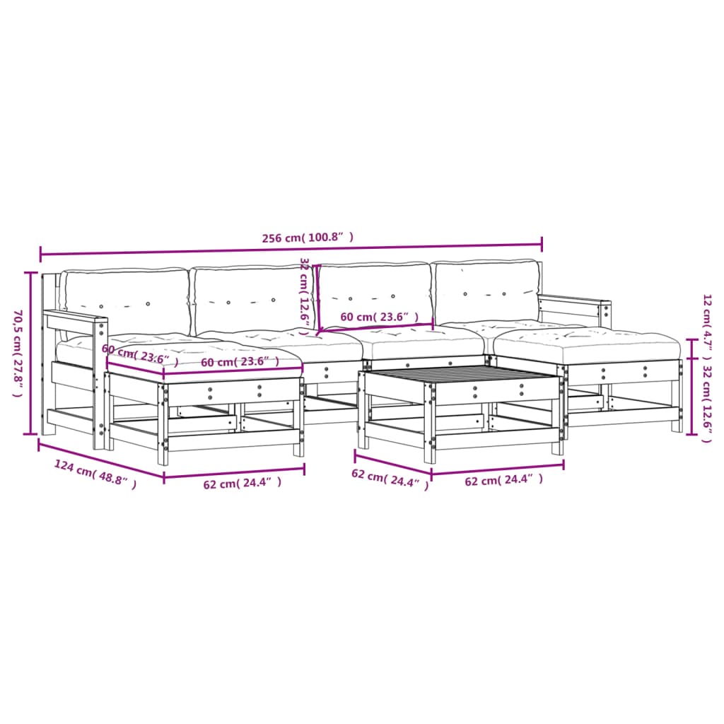 Set Divani da Giardino 7pz con Cuscini in Legno Massello Bianco 3185942