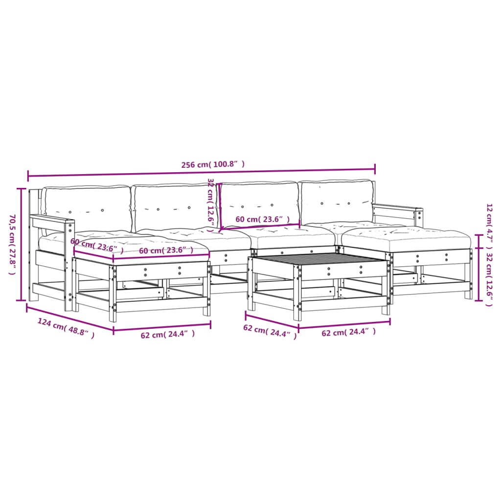 Set Divani Giardino 7 pz con Cuscini Legno Massello di Douglas 3185946