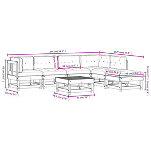 Set Divani da Giardino 7 pz con Cuscini in Legno Massello 3185955