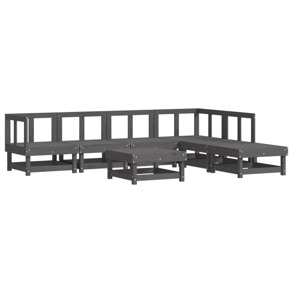 Set Divani da Giardino 7pz con Cuscini in Legno Massello Grigio 3185957