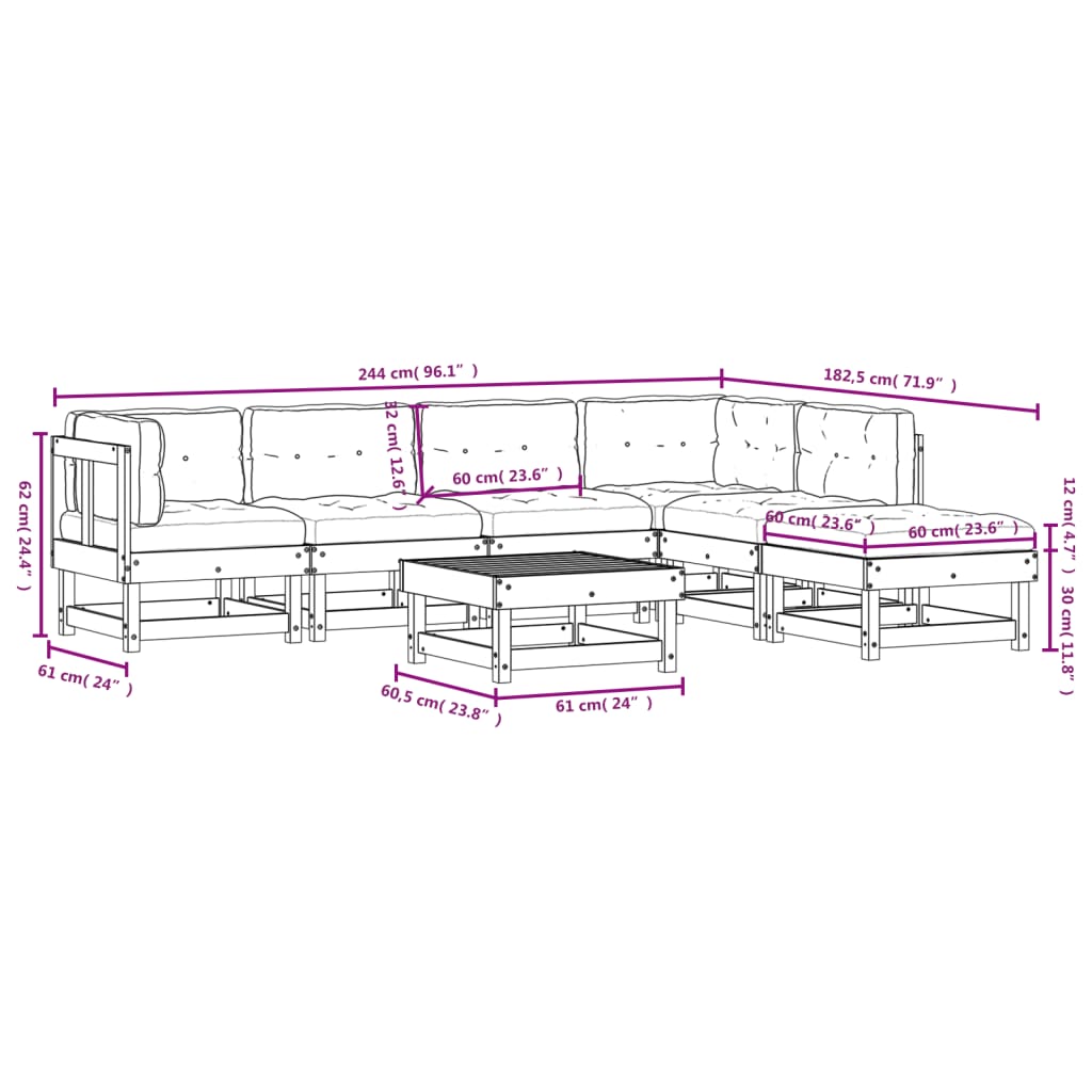 Set Divani da Giardino 7pz con Cuscini in Legno Massello Grigio 3185957