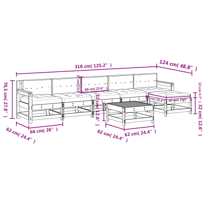 Set Divani da Giardino 7 pz con Cuscini in Legno Massello 3185969