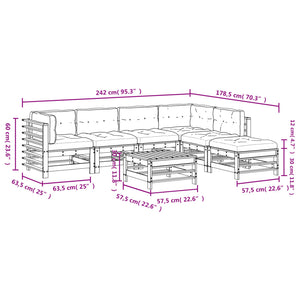 Set Divani da Giardino 7 pz con Cuscini in Legno Massello Nero 3185980