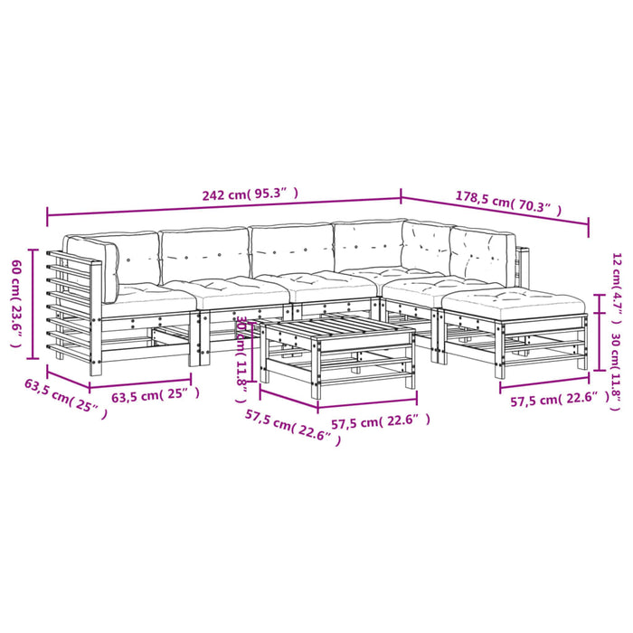 Set Divani da Giardino 7pz con Cuscini Legno Impregnato di Pino 3185982