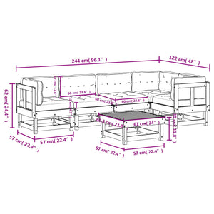 Set Divani da Giardino 6 pz con Cuscini in Legno Massello 3185983