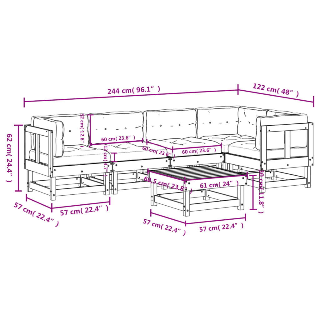 Set Divani da Giardino 6pz con Cuscini Legno Impregnato di Pino 3185989