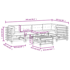 Set Divani da Giardino 6 pz con Cuscini in Legno Massello 3186004