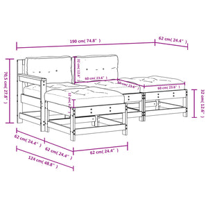 Set Divani da Giardino 4pz con Cuscini in Legno Massello Bianco 3186019