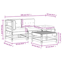 Set Divani da Giardino 4pz con Cuscini in Legno Massello Bianco 3186026