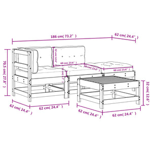 Set Divani da Giardino 4pz con Cuscini in Legno Massello Bianco 3186026