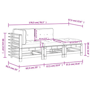 Set Divani da Giardino 3 pz con Cuscini in Legno Massello Miele 3186035