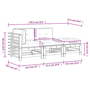 Set Divani Giardino 3pz con Cuscini Legno Massello di Douglas 3186037