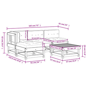 Set Divani da Giardino 5 pz con Cuscini in Legno Massello 3186039