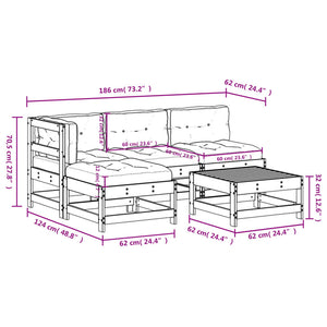 Set Divani da Giardino 5 pz con Cuscini in Legno Massello Nero 3186050