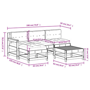 Set Divani da Giardino 5 pz con Cuscini in Legno Massello 3186053