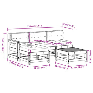 Set Divani da Giardino 5 pz con Cuscini in Legno Massello Nero 3186057