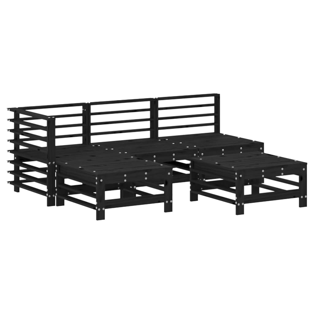 Set Divani da Giardino 5 pz con Cuscini in Legno Massello Nero 3186071