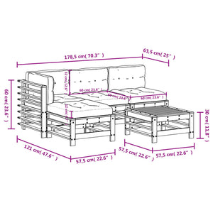 Set Divani da Giardino 5 pz con Cuscini in Legno Massello Nero 3186071