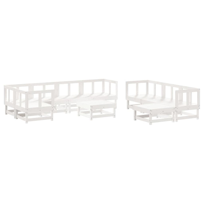 Set Divani da Giardino 10 pz con Cuscini Legno Massello Bianco 3186075