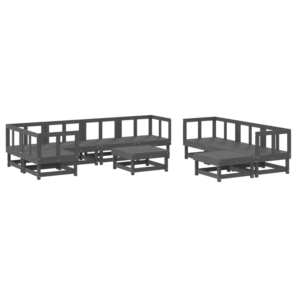 Set Divani da Giardino 10 pz con Cuscini Legno Massello Grigio 3186076