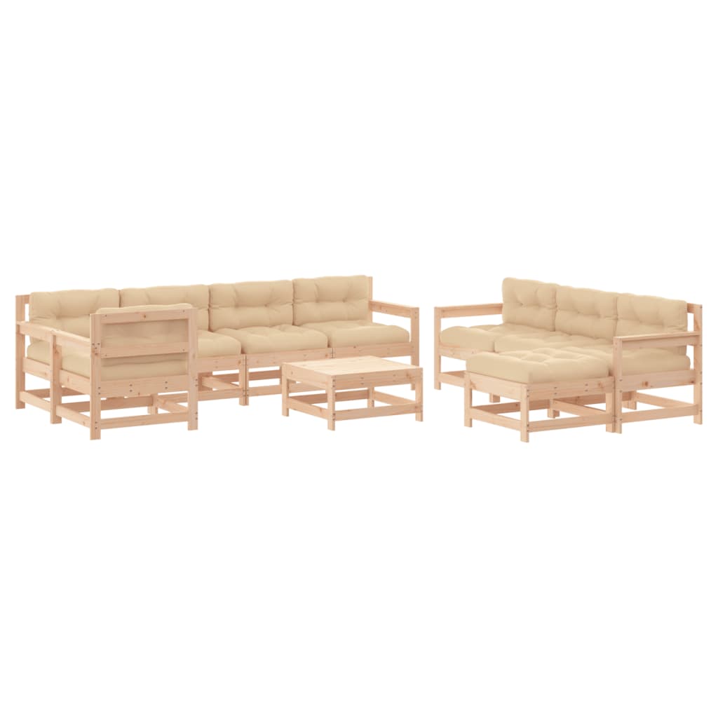 Set Divani da Giardino 10 pz con Cuscini in Legno Massello 3186081