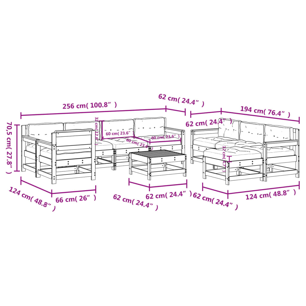 Set Divani da Giardino 10 pz con Cuscini Legno Massello Bianco 3186082