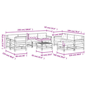 Set Divani da Giardino 10 pz con Cuscini Legno Massello Nero 3186085