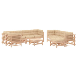 Set Divani da Giardino 10 pz con Cuscini in Legno Massello 3186095