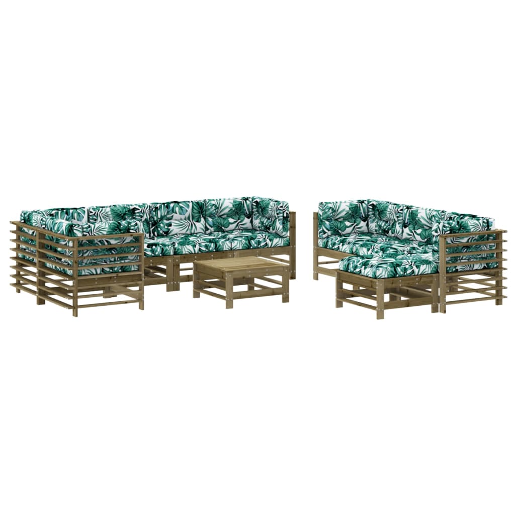 Set Divani da Giardino 10 pz con Cuscini Legno Impregnato Pino 3186101