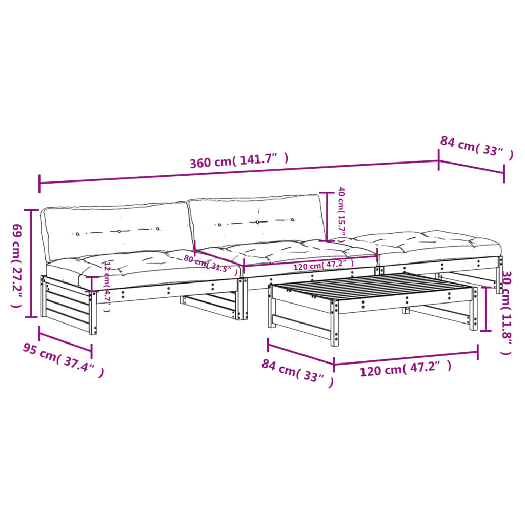 Set Divani da Giardino 4pz con Cuscini in Legno Massello Bianco 3186110