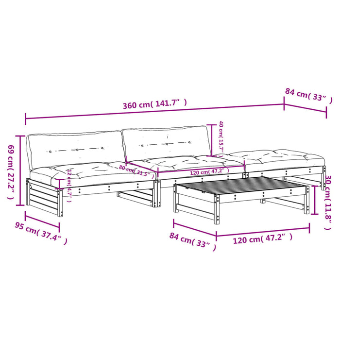 Set Divani da Giardino 4pz con Cuscini in Legno Massello Grigio 3186111