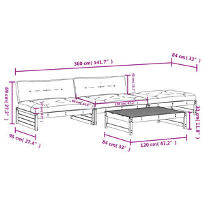 Set Divani da Giardino 4 pz con Cuscini in Legno Massello Miele 3186112