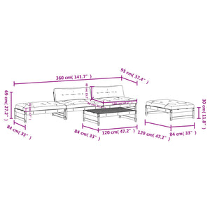 Set Divani da Giardino 5 pz con Cuscini in Legno Massello Miele 3186119