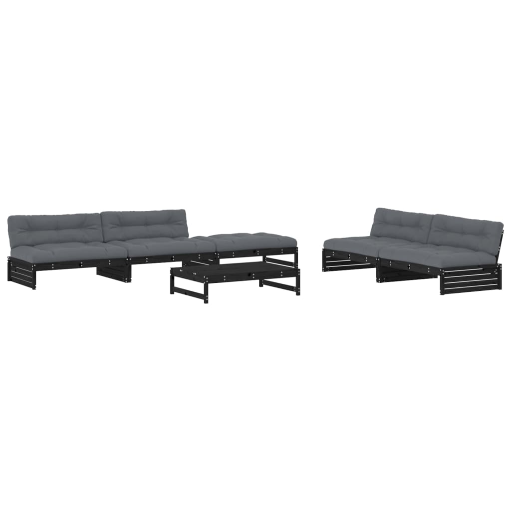 Set Divani da Giardino 6 pz con Cuscini in Legno Massello Nero 3186127