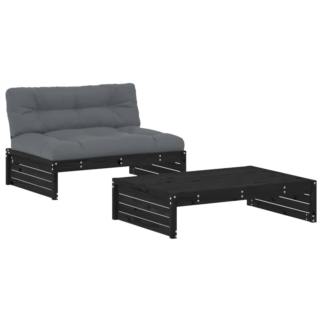 Set Divani da Giardino 2 pz con Cuscini in Legno Massello Nero 3186134