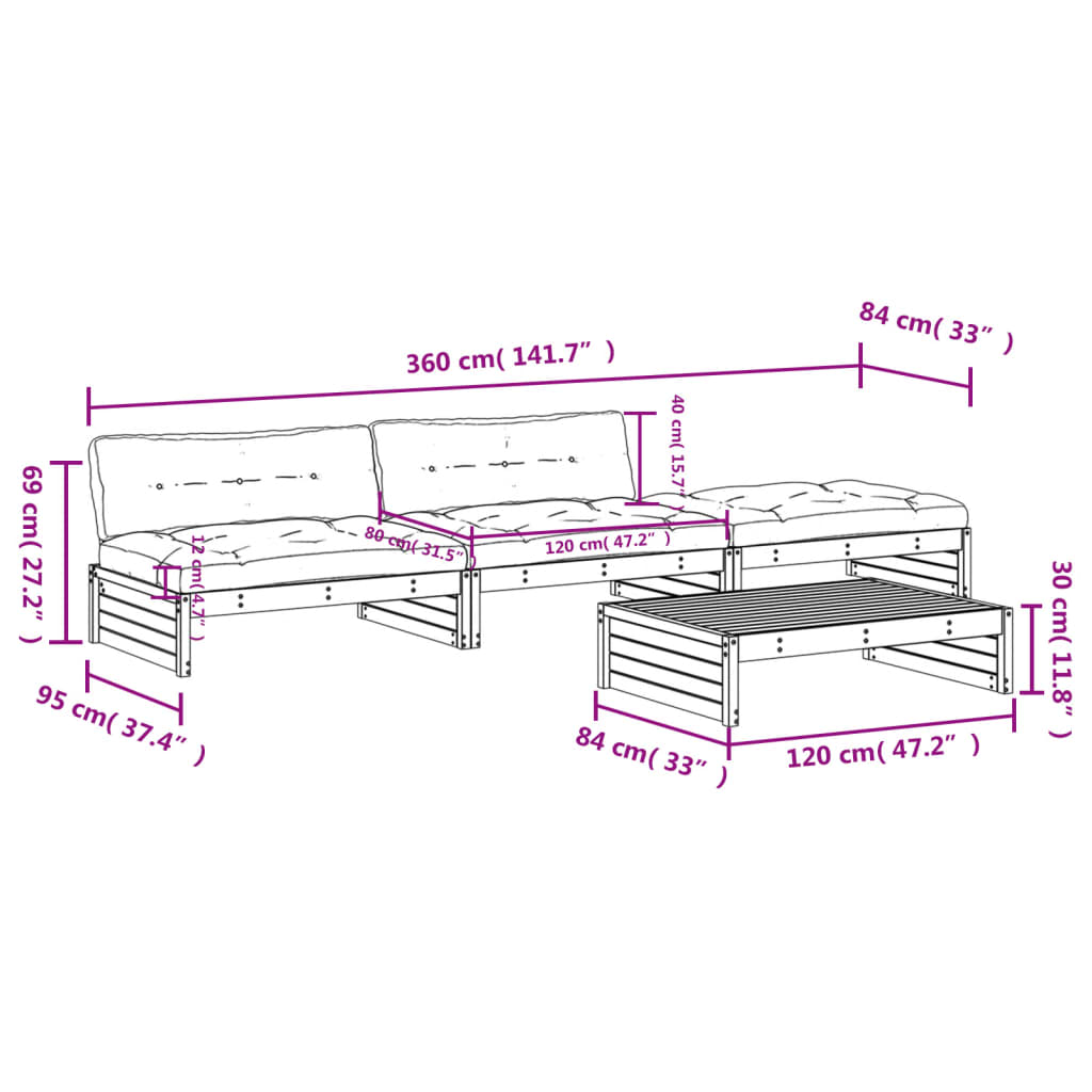 Set Divani da Giardino 4 pz con Cuscini in Legno Massello Miele 3186140