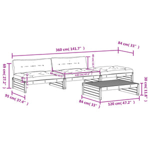 Set Divani da Giardino 4 pz con Cuscini in Legno Massello Miele 3186140