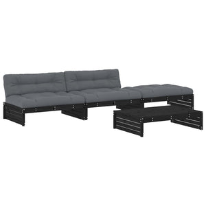 Set Divani da Giardino 4 pz con Cuscini in Legno Massello Nero 3186141