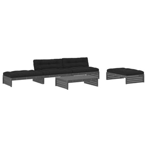 Set Divani da Giardino 5pz con Cuscini in Legno Massello Grigio 3186146